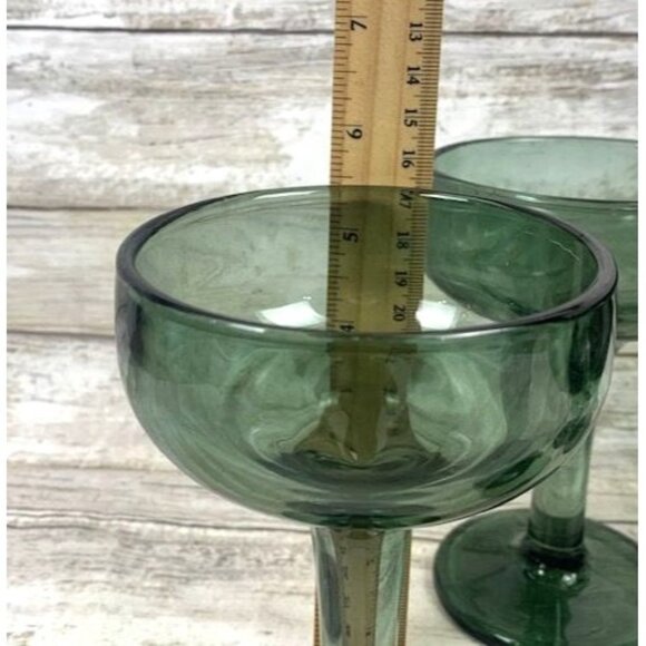 Vintage Avocado Green Coupe Glasses Set Of 4 - Recycled Hand Blown Glasses. - Picture 5 of 7